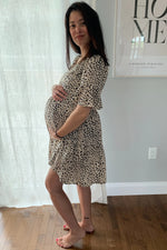Beige Animal Print Ruffle Sleeve Maternity Dress PinkBlush 