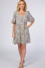 Beige Animal Print Ruffle Sleeve Maternity Dress PinkBlush 