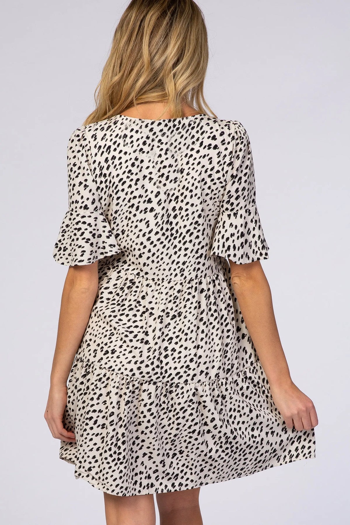 Beige Animal Print Ruffle Sleeve Maternity Dress PinkBlush 