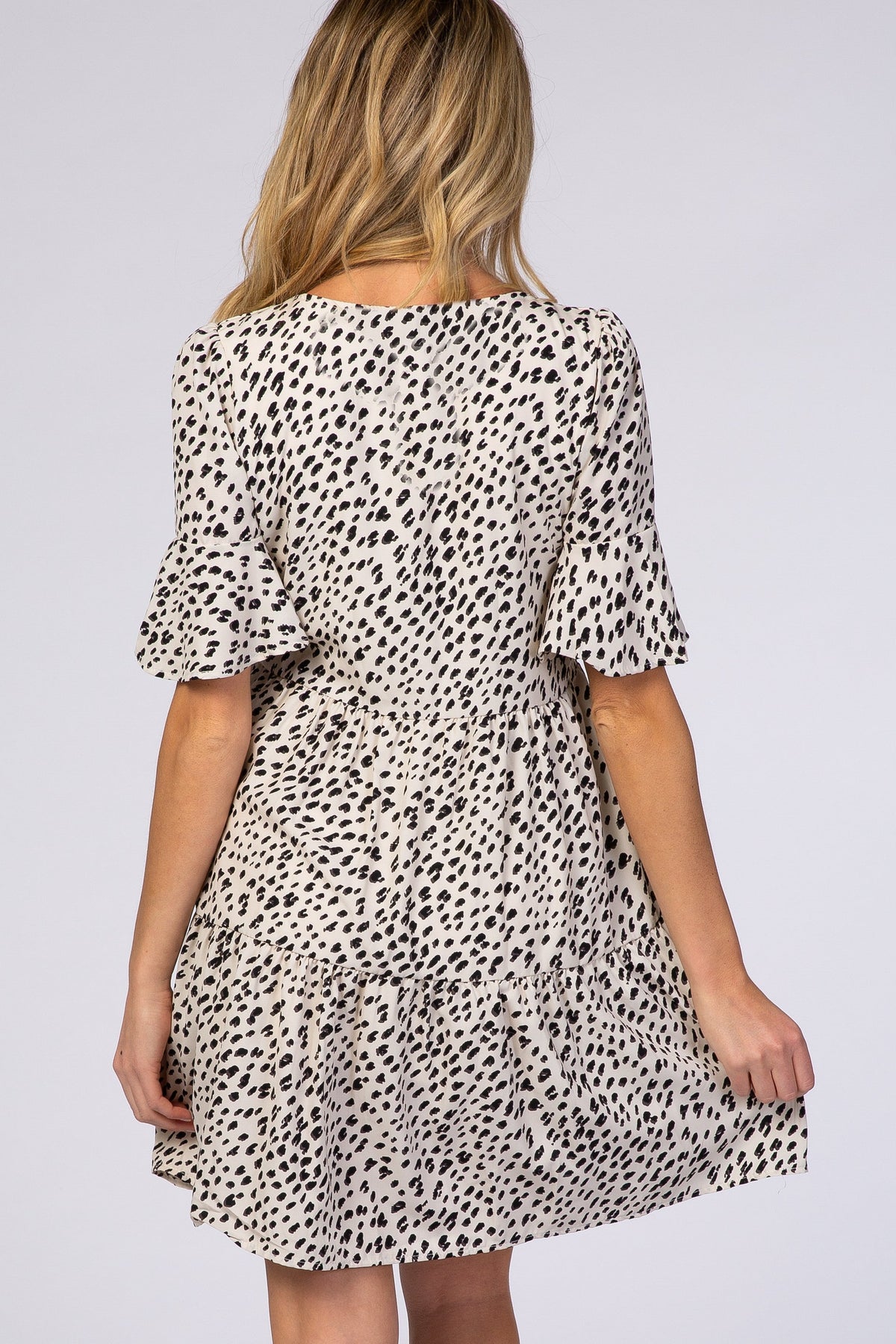 Animal Print Ruffle Sleeve Maternity Midi Dress by PinkBlush (view 3 of 10)