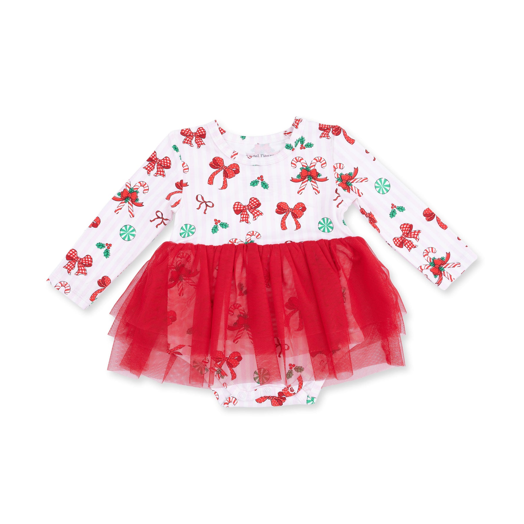 Bows & Candy Canes - Long Sleeve Tutu Bodysuit Dress by Angel Dear