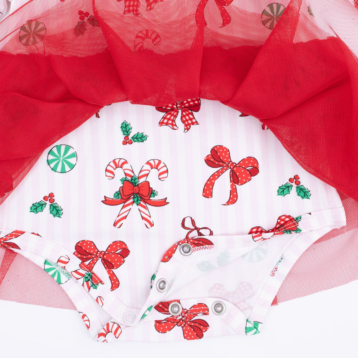 Bows & Candy Canes - Long Sleeve Tutu Bodysuit Dress by Angel Dear