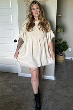 Raw Edge Bell Sleeve Babydoll Dress - Crochet Trim by PinkBlush (view 22 of 27)