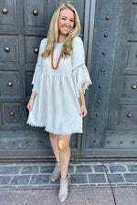 Raw Edge Bell Sleeve Babydoll Dress - Crochet Trim by PinkBlush (view 23 of 27)