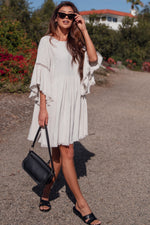 Raw Edge Bell Sleeve Babydoll Dress - Crochet Trim by PinkBlush (view 5 of 27)