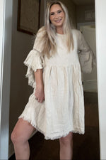 Raw Edge Bell Sleeve Babydoll Dress - Crochet Trim by PinkBlush (view 25 of 27)