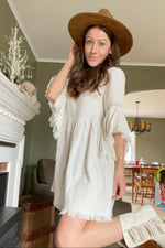 Raw Edge Bell Sleeve Babydoll Dress - Crochet Trim by PinkBlush (view 27 of 27)