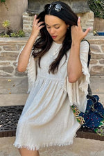 Raw Edge Bell Sleeve Babydoll Dress - Crochet Trim by PinkBlush (view 6 of 27)