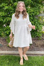 Raw Edge Bell Sleeve Babydoll Dress - Crochet Trim by PinkBlush (view 8 of 27)