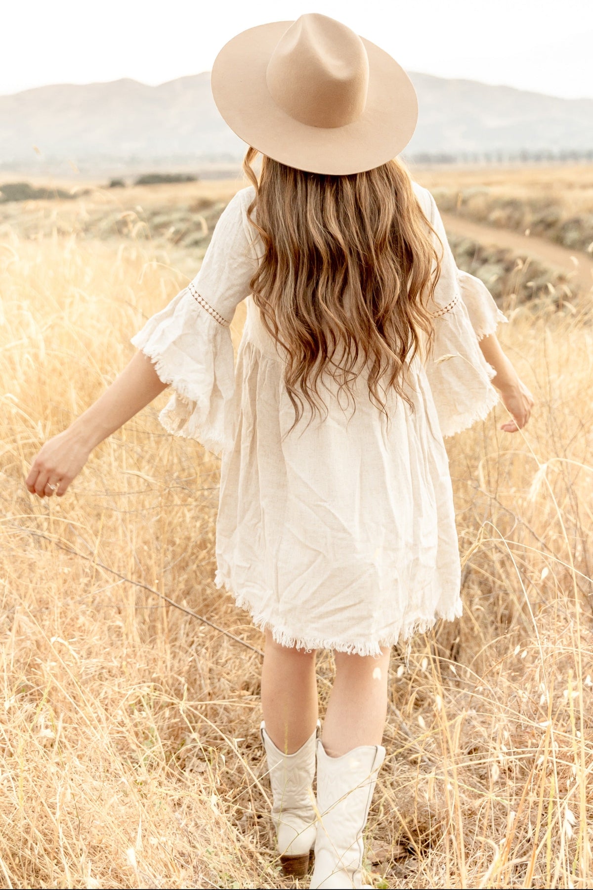 Raw Edge Bell Sleeve Babydoll Dress - Crochet Trim by PinkBlush (view 9 of 27)