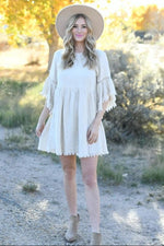 Raw Edge Bell Sleeve Babydoll Dress - Crochet Trim by PinkBlush (view 10 of 27)