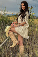 Raw Edge Bell Sleeve Babydoll Dress - Crochet Trim by PinkBlush (view 14 of 27)