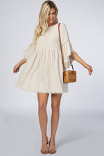 Raw Edge Bell Sleeve Babydoll Dress - Crochet Trim by PinkBlush (view 1 of 27)