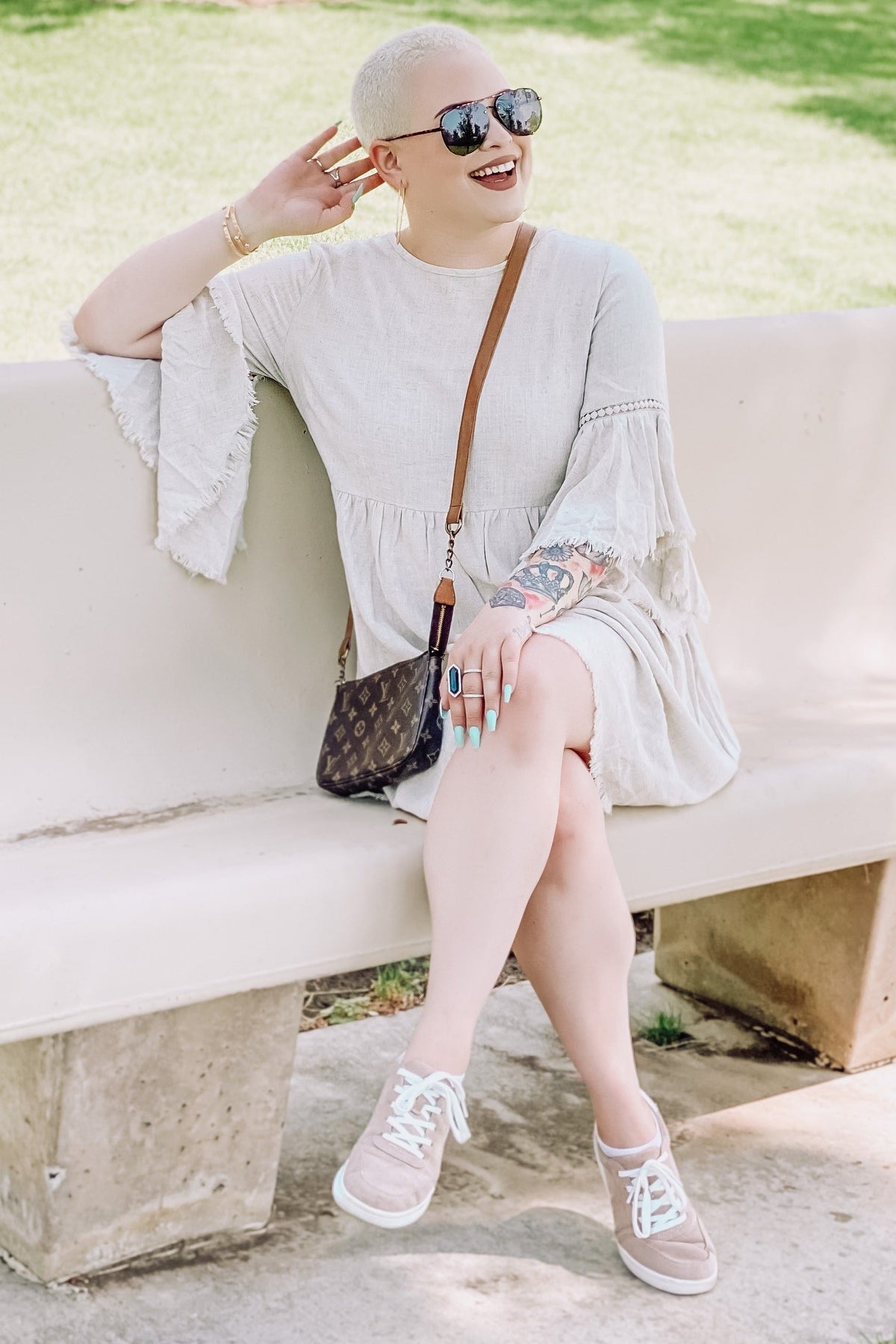 Raw Edge Bell Sleeve Babydoll Dress - Crochet Trim by PinkBlush (view 17 of 27)