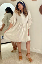 Raw Edge Bell Sleeve Babydoll Dress - Crochet Trim by PinkBlush (view 18 of 27)