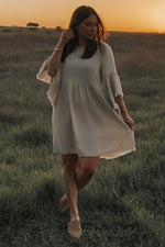 Raw Edge Bell Sleeve Babydoll Dress - Crochet Trim by PinkBlush (view 20 of 27)