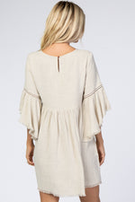 Raw Edge Bell Sleeve Babydoll Dress - Crochet Trim by PinkBlush (view 4 of 27)