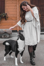 Raw Edge Bell Sleeve Babydoll Dress - Crochet Trim by PinkBlush (view 21 of 27)