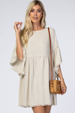 Raw Edge Bell Sleeve Babydoll Dress - Crochet Trim by PinkBlush (view 2 of 27)