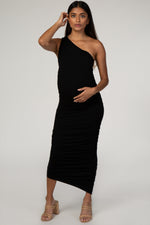 PinkBlush Black Ruched One Shoulder Maternity Dress by PinkBlush at Everetts Place