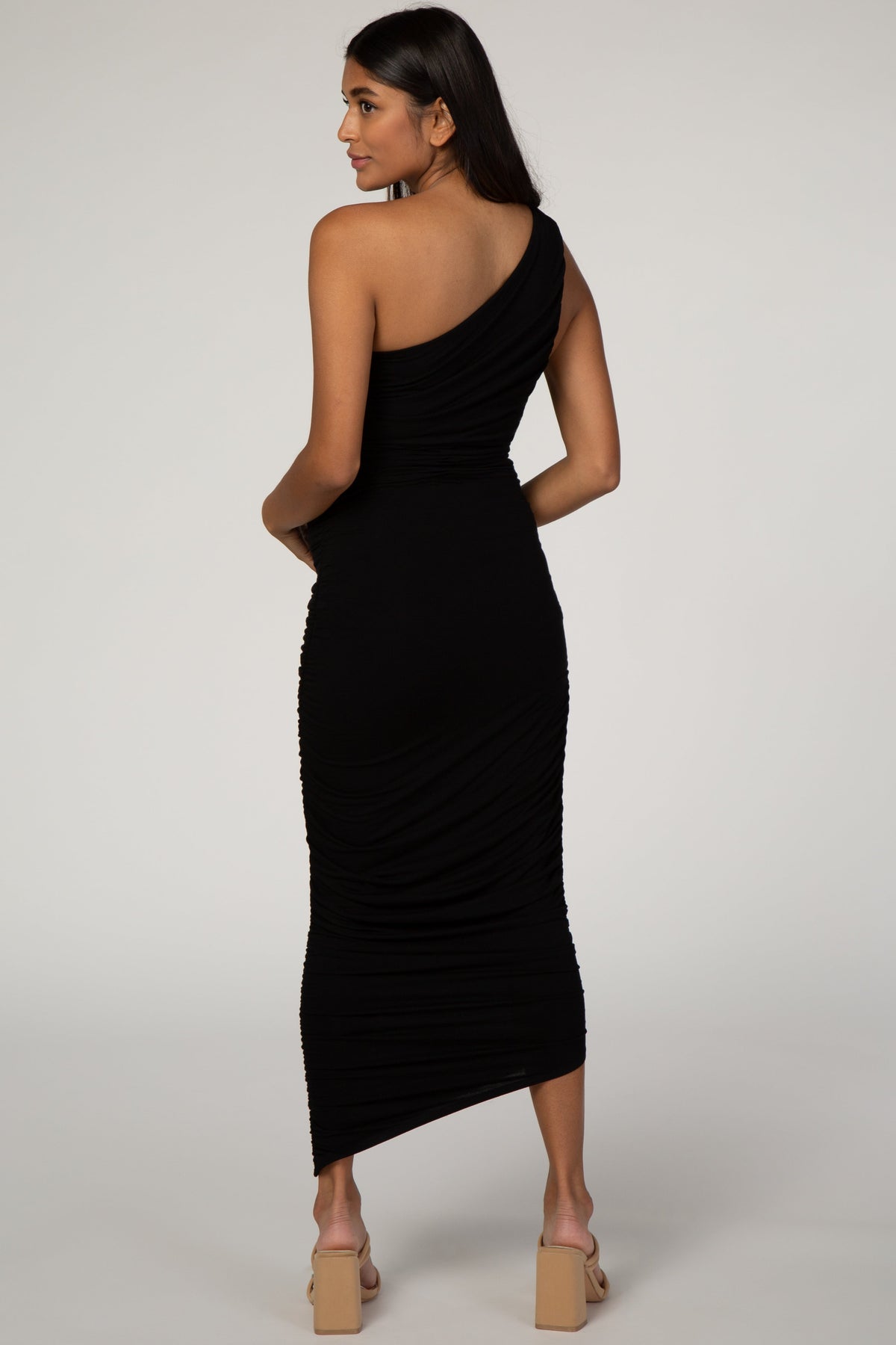 PinkBlush Black Ruched One Shoulder Maternity Dress by PinkBlush at Everetts Place