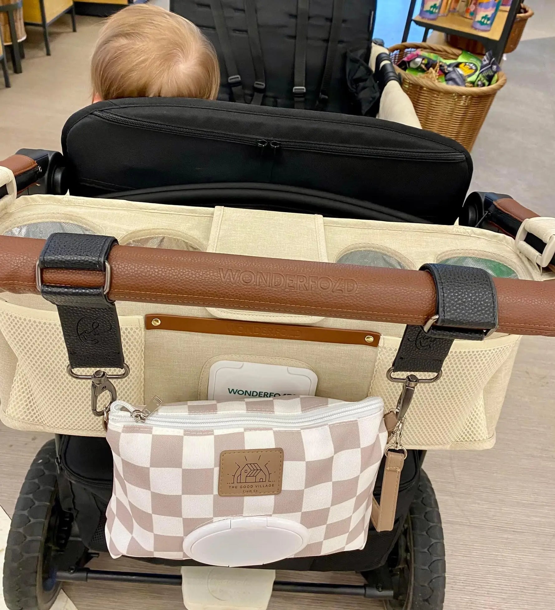 Wipes Clutch In Tan Check Multi Compartment Wet Bag For Diapering The Good Village Cloth Co. 