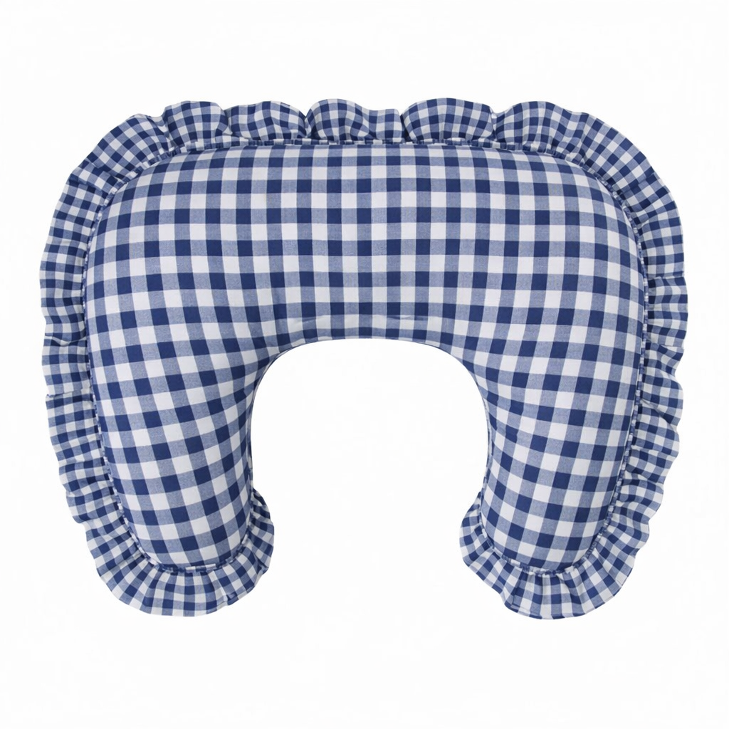 Navy Blue Gingham Ruffle Nursing Pillow Cover by Little Mae & Co