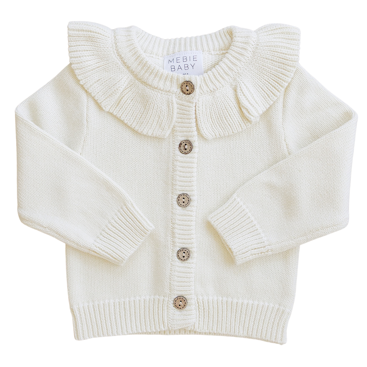 Cream Ruffle Knit Cardigan by Mebie Baby