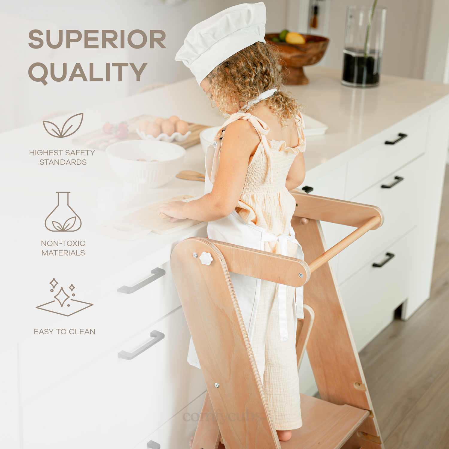 Kids Step Stool for Ages 3+ in Natural Wood