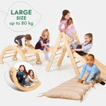 Goodevas 5in1 Montessori Climbing Set: Triangle Ladder + Arch/Rocker + Slide Board/Ramp + Netting rope + Cushion - 