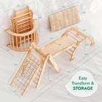 Goodevas 5in1 Montessori Climbing Set: Triangle Ladder + Arch/Rocker + Slide Board/Ramp + Netting rope + Cushion - 