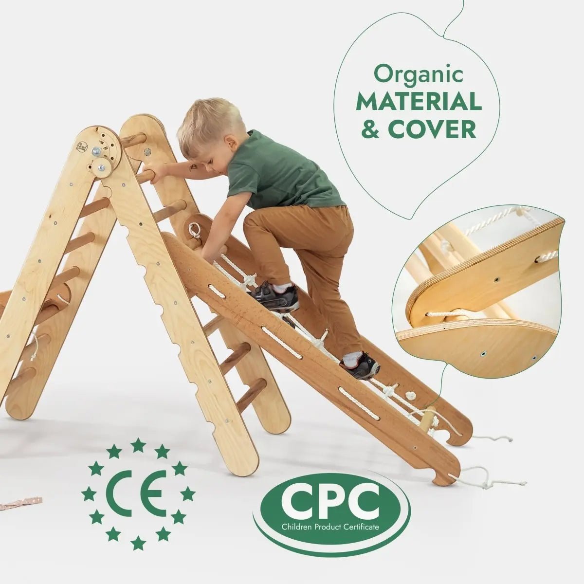 Goodevas 5in1 Montessori Climbing Set: Triangle Ladder + Arch/Rocker + Slide Board/Ramp + Netting rope + Cushion - 