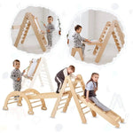 Goodevas 5in1 Montessori Climbing Set Triangle Ladder Climbing Arch Slide Board Climbing Net Art Addition -
