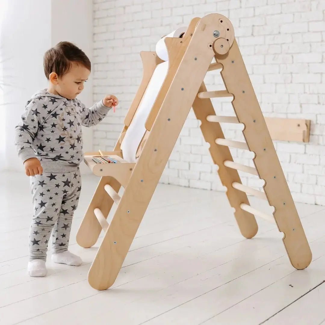 Goodevas 5in1 Montessori Climbing Set: Triangle Ladder + Climbing Arch + Slide Board + Climbing Net + Art Addition - 