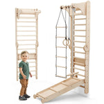 Goodevas 6 In 1 Wooden Swedish Wall Climbing Ladder for Children with Swing Set and Slide Board - Everetts Place Boutique - 
