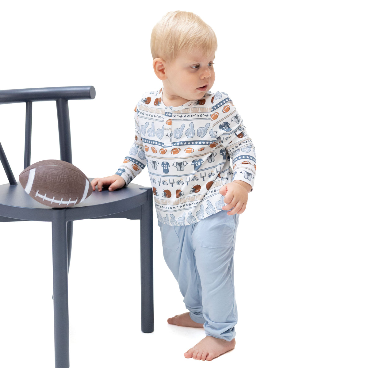 Bamboo Viscose Long Sleeve Henley and Jogger, Football Stripe by Angel Dear (view 1 of 7)