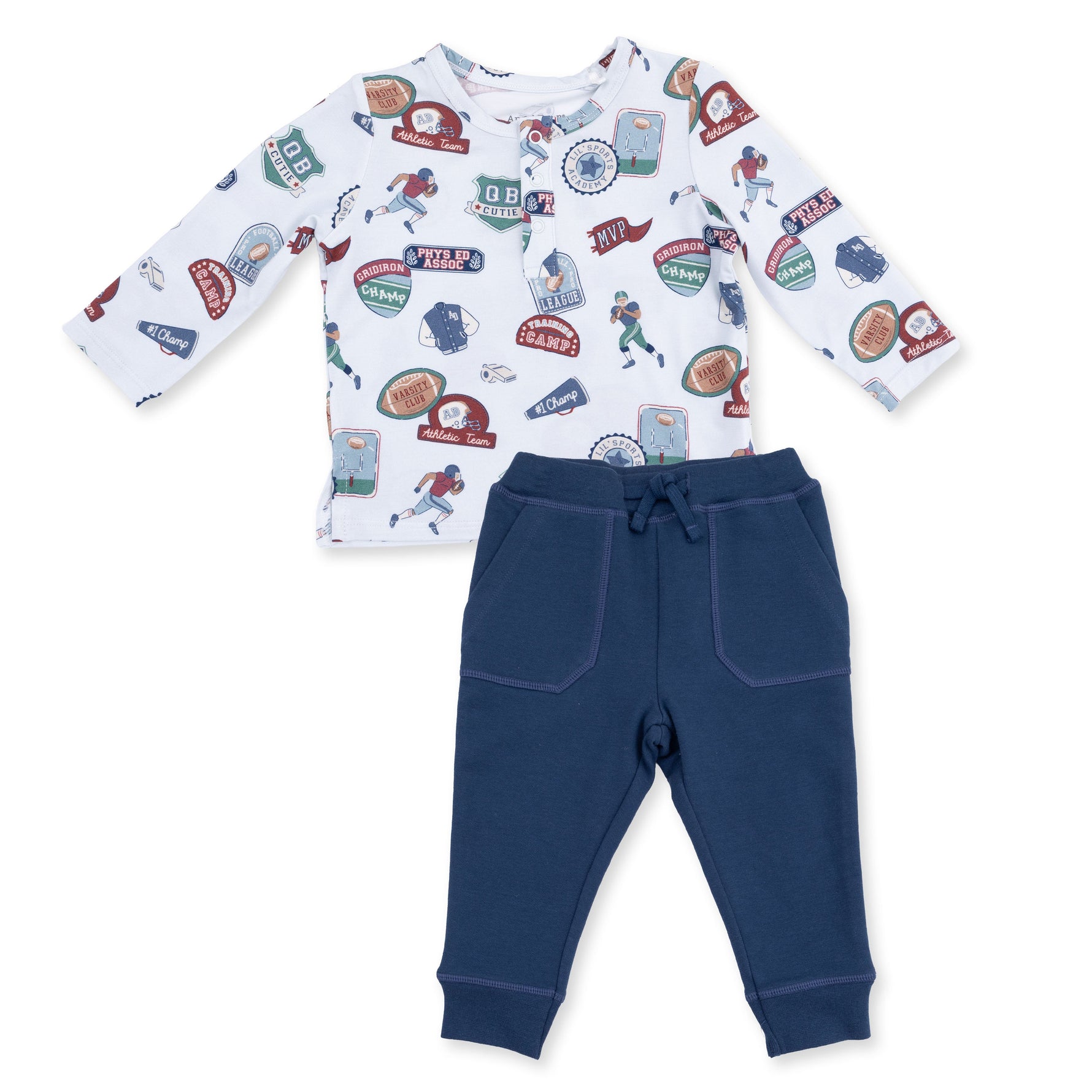 Football Patches - Long Sleeve Henley and Jogger by Angel Dear (view 2 of 6)