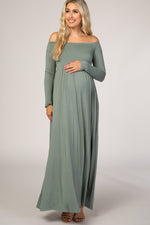 Sage Off Shoulder Long Sleeve Maternity Maxi Dress by PinkBlush (view 1 of 6)
