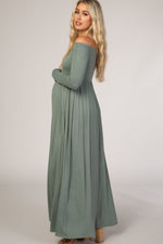 Sage Off Shoulder Long Sleeve Maternity Maxi Dress by PinkBlush (view 2 of 6)