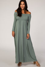 Sage Off Shoulder Long Sleeve Maternity Maxi Dress by PinkBlush (view 6 of 6)