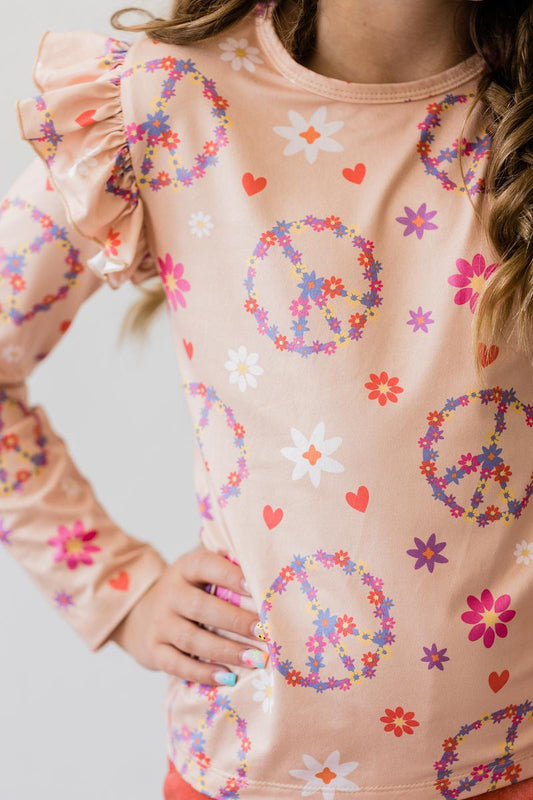 Mila & Rose ® Flower Child Long Sleeve Ruffle Tee for Girls Mila Rose - Apparel & Accessories > Clothing > Clothing Tops Ruffle Tee L/S