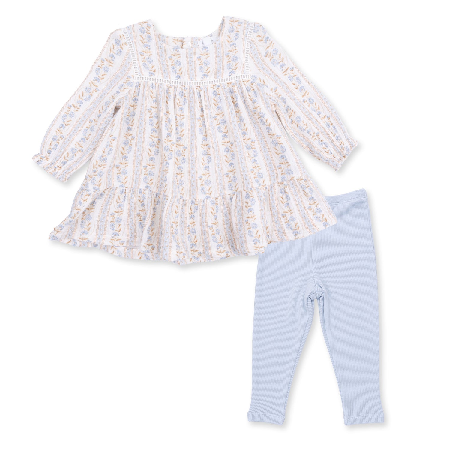 Catarina Floral Puffed Long Sleeve Tiered Dress & Leggings Set by Angel Dear (view 2 of 6)