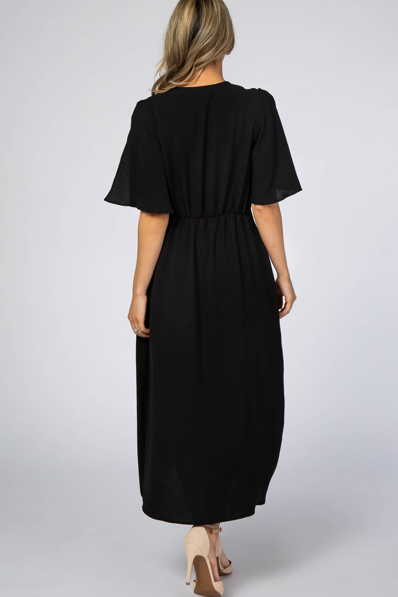 Black Open Sleeve Wrap Midi Dress PinkBlush