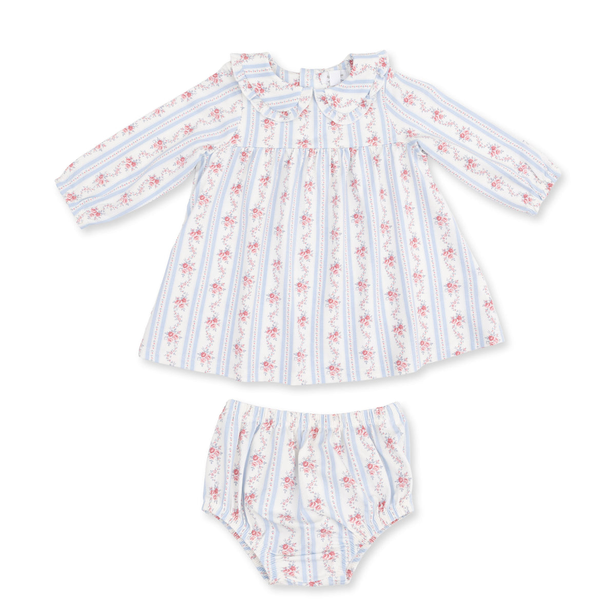 Anna Floral Stripe - Long Sleeve Peter Pan Ruffle Collar Dress and Bloomer by Angel Dear