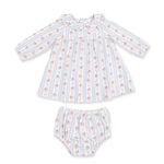 Anna Floral Stripe - Long Sleeve Peter Pan Ruffle Collar Dress and Bloomer by Angel Dear