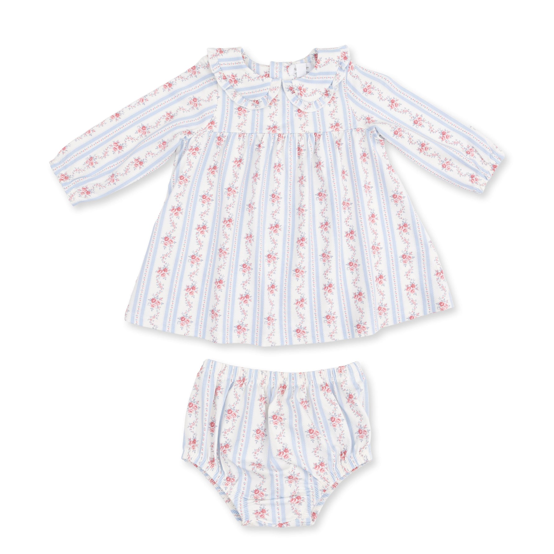 Anna Floral Stripe - Long Sleeve Peter Pan Ruffle Collar Dress and Bloomer by Angel Dear
