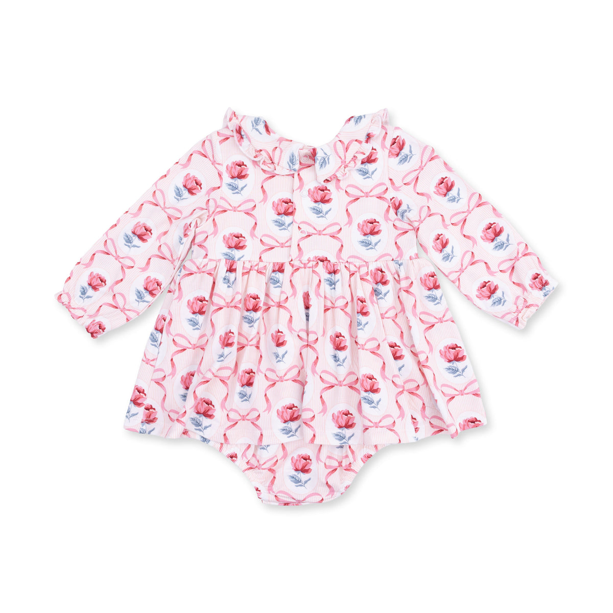 Leslie Rose - Long Sleeve Peter Pan Ruffle Collar Bubble with Skirt by Angel Dear