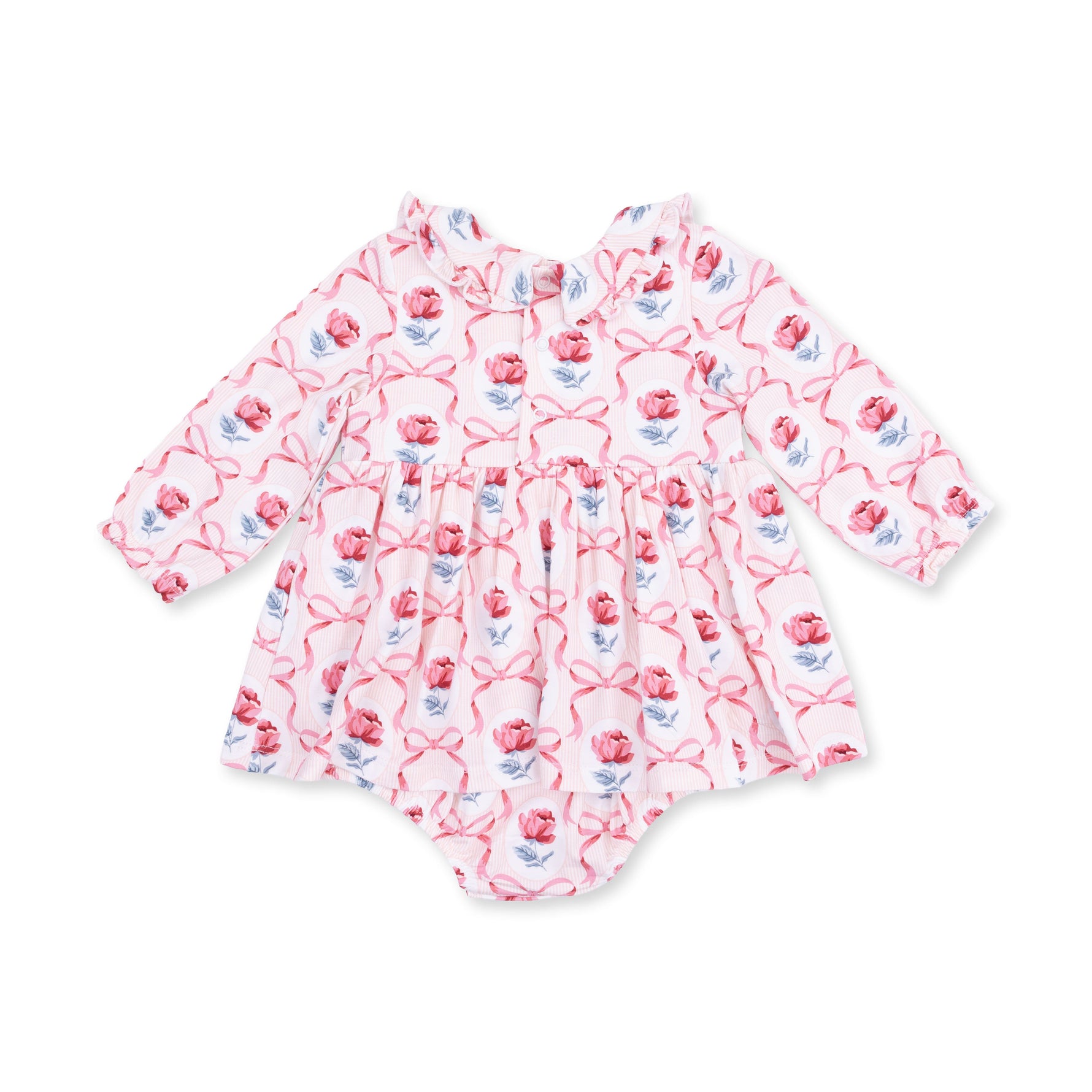 Leslie Rose - Long Sleeve Peter Pan Ruffle Collar Bubble with Skirt by Angel Dear
