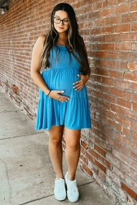 Blue Tiered Maternity Tank Dress by PinkBlush at Everetts Place