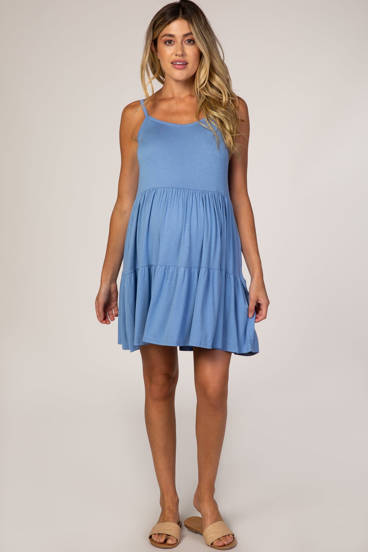 Blue Tiered Maternity Tank Dress by PinkBlush at Everetts Place